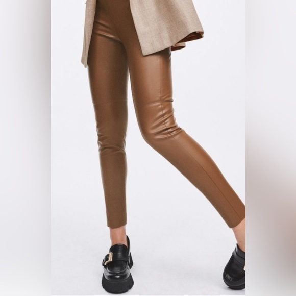 Zara High Rise Faux Leather Leggings Pants Brown. New with tags. Size M / 28 - Picture 8 of 8